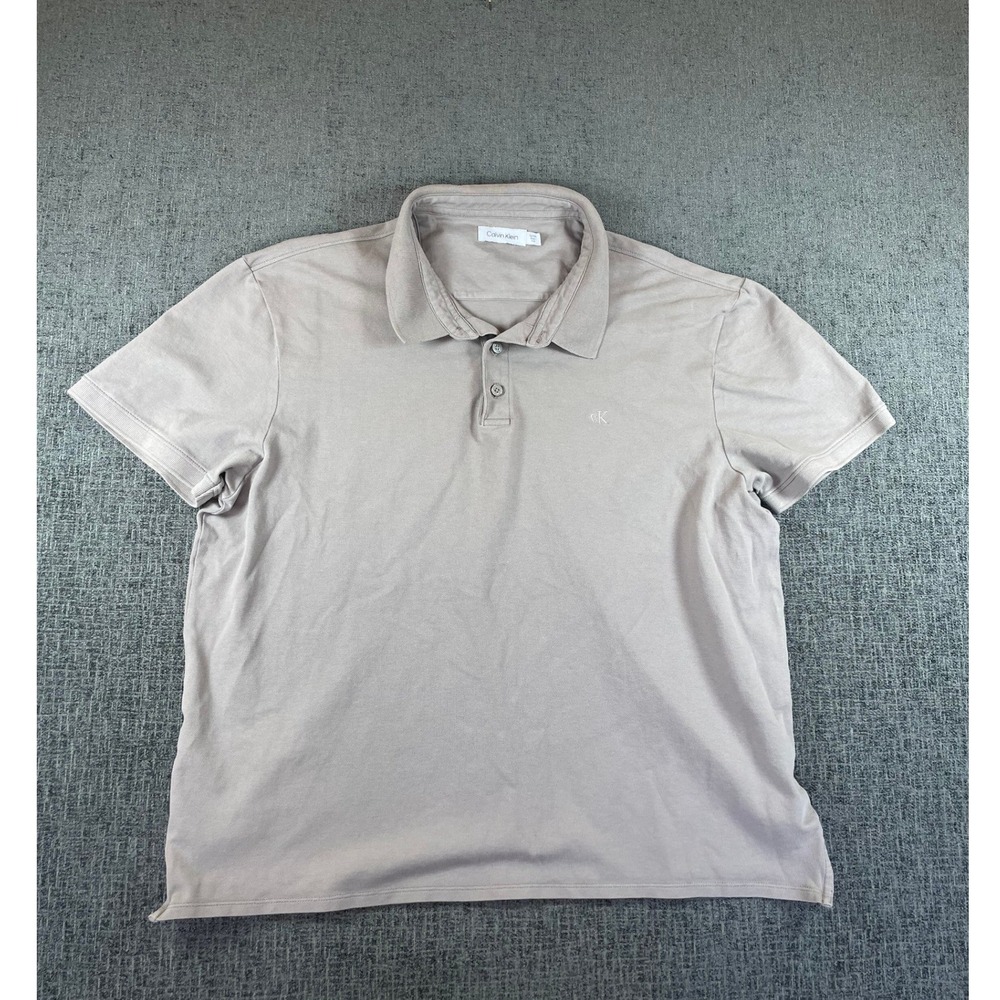 Calvin Klein Mens XL Taupe Mauve Pique Cotton Short Sleeve Polo Shirt CK Logo